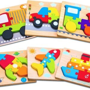 Wooden Vehicle Puzzles for Toddlers – Educational Gift Set