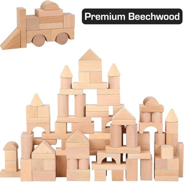 100-Piece Wooden Blocks Set – Stacking & Sorting Toy for Kids - Image 3