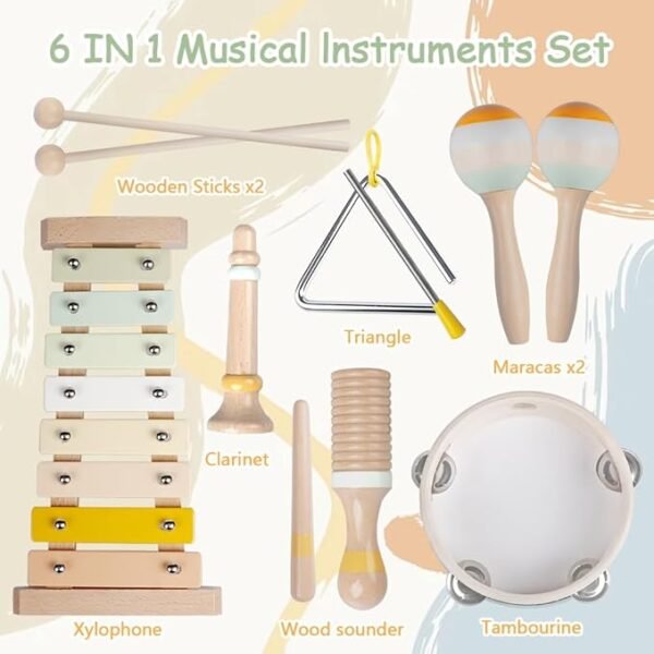 Montessori Wooden Musical Instruments – Boho Set for Toddlers - Image 2